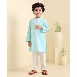 Babyhug Full Sleeves Striped Cotton Kurta & Pyjama Set - Light Blue
