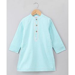Babyhug Full Sleeves Striped Cotton Kurta & Pyjama Set - Light Blue
