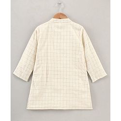 Babyhug Full Sleeves Cotton Checks Kurta and Dhoti Set with Printed Jacket - Beige