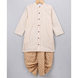 Babyhug Full Sleeves Cotton Kurta and Dhoti Set Printed - Beige
