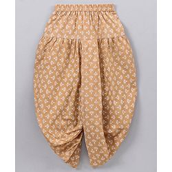 Babyhug Full Sleeves Cotton Kurta and Dhoti Set Printed - Beige