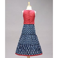 Babyhug Sleeveless Choli & Lehenga Set With Dupatta Ethnic Print - Red Blue