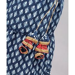 Babyhug Sleeveless Choli & Lehenga Set With Dupatta Ethnic Print - Red Blue