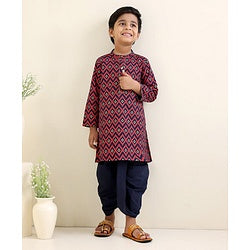Babyhug Full Sleeves Kurta Dhoti Set Printed - Red Navy Blue