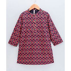 Babyhug Full Sleeves Kurta Dhoti Set Printed - Red Navy Blue