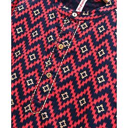 Babyhug Full Sleeves Kurta Dhoti Set Printed - Red Navy Blue