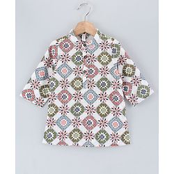 Babyhug Full Sleeves Printed Kurta and Dhoti Set - Off White Red