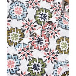 Babyhug Full Sleeves Printed Kurta and Dhoti Set - Off White Red
