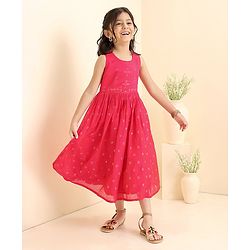 Babyhug Sleeveless Ethnic Dress with Floral Print - Red
