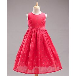 Babyhug Sleeveless Ethnic Dress with Floral Print - Red