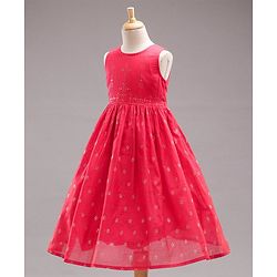 Babyhug Sleeveless Ethnic Dress with Floral Print - Red