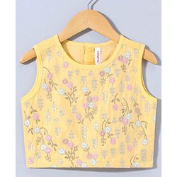 Babyhug Sleeveless Choli & Lehenga Set With Dupatta Floral Embroidery - Yellow