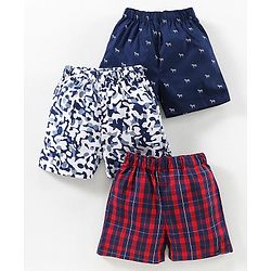 Babyhug Cotton Boxers Multi Print Pack of 3 - Blue Red White