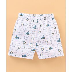 Babyhug Knee Length Cotton Quick Dry Boxers Check Submarine And Space Print Pack Of 3 - Blue Red White