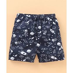 Babyhug Knee Length Cotton Quick Dry Boxers Check Submarine And Space Print Pack Of 3 - Blue Red White