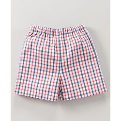 Babyhug Knee Length Cotton Boxer Check Pattern And Cycle Print Pack Of 3 - Blue White Red Orange
