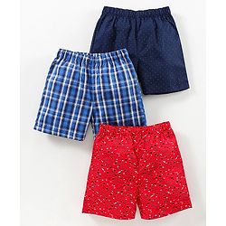 Babyhug Woven Boxers Multi Print Pack of 3 - Blue Red