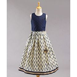 Babyhug Sleeveless Embroidered Choli Lehenga and Dupatta Set All Over Printed - Royal Blue Cream - 18-24m Off White/Cream