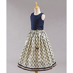 Babyhug Sleeveless Embroidered Choli Lehenga and Dupatta Set All Over Printed - Royal Blue Cream - 18-24m Off White/Cream
