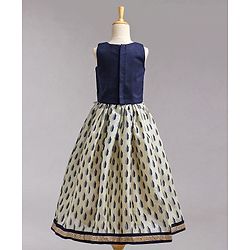 Babyhug Sleeveless Embroidered Choli Lehenga and Dupatta Set All Over Printed - Royal Blue Cream - 18-24m Off White/Cream