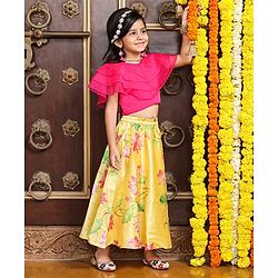 Babyhug Half Sleeves Top and Skirt Printed - Yellow - 18-24m Yellow