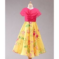 Babyhug Half Sleeves Top and Skirt Printed - Yellow - 18-24m Yellow