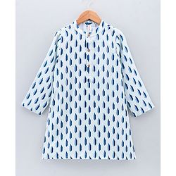 Babyhug Full Sleeves Cotton Kurta & Pyjama Set Printed - Navy Blue