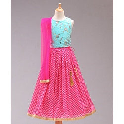 Babyhug Sleeveless Embroidered Lehenga Choli with Dupatta with Sequins - Pink