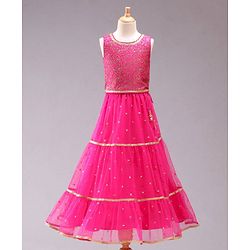 Babyhug Sleeveless Embellished Choli Lehenga and Dupatta Set with Beads Floral Embroidery - Pink