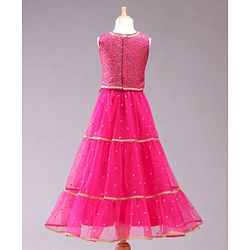 Babyhug Sleeveless Embellished Choli Lehenga and Dupatta Set with Beads Floral Embroidery - Pink