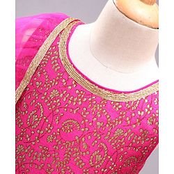Babyhug Sleeveless Embellished Choli Lehenga and Dupatta Set with Beads Floral Embroidery - Pink