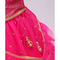 Babyhug Sleeveless Embellished Choli Lehenga and Dupatta Set with Beads Floral Embroidery - Pink