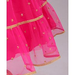 Babyhug Sleeveless Embellished Choli Lehenga and Dupatta Set with Beads Floral Embroidery - Pink