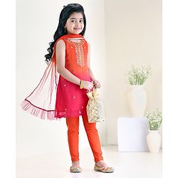 Babyhug Sleeveless Kurti Churidar Set with Dupatta Sequin- Red