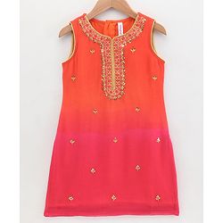 Babyhug Sleeveless Kurti Churidar Set with Dupatta Sequin- Red