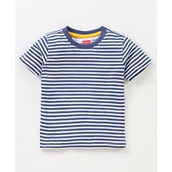 Babyhug Half Sleeves T-Shirt & Dungaree Set Striped & Tiger Print & Applique - Blue Yellow