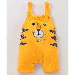 Babyhug Half Sleeves T-Shirt & Dungaree Set Striped & Tiger Print & Applique - Blue Yellow