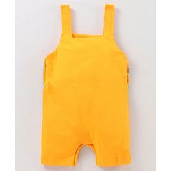 Babyhug Half Sleeves T-Shirt & Dungaree Set Striped & Tiger Print & Applique - Blue Yellow