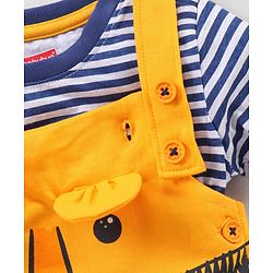 Babyhug Half Sleeves T-Shirt & Dungaree Set Striped & Tiger Print & Applique - Blue Yellow