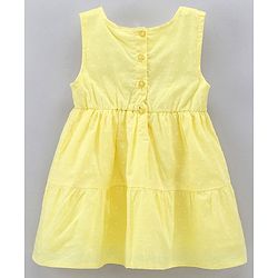 Babyhug 100% Cotton Sleeveless Tiered Frock with Swiss Dot & Floral Embroidery - Yellow