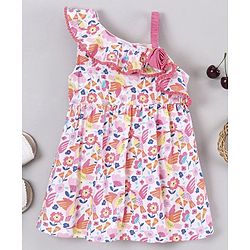 Babyhug Sleeveless Frock Flower Applique - White