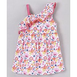 Babyhug Sleeveless Frock Flower Applique - White