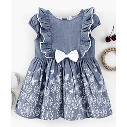 Babyhug Cap Sleeves Frock Floral Print- Blue