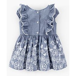 Babyhug Cap Sleeves Frock Floral Print- Blue