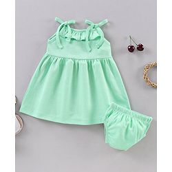 Babyhug 100% Cotton Singlet Sleeves Solid Frock With Bloomer - Mint