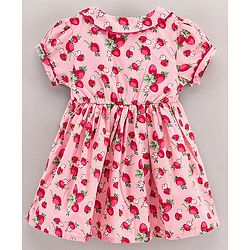 Babyhug Half Sleeves Frock Strawberry Print - Pink