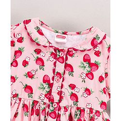 Babyhug Half Sleeves Frock Strawberry Print - Pink