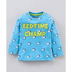 Babyhug Full Sleeves Pyjama Set Text & Star Print - Blue