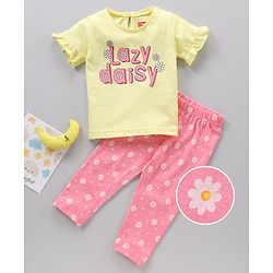 Babyhug Cotton Half Sleeves Pajama Set Text Printed - Pink Yellow