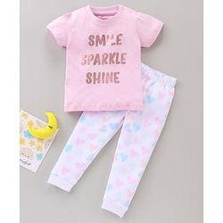 Babyhug Cotton Half Sleeves Pajama Set Text Printed - Pink White